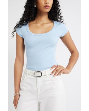 Open Edit Scoop Neck Stretch Cotton T-Shirt - Blue