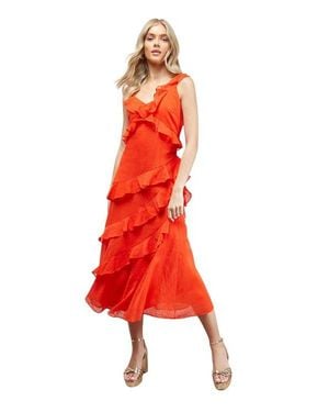 Oasis Dobby Ruffle V-Neck Tiered Midi Dress