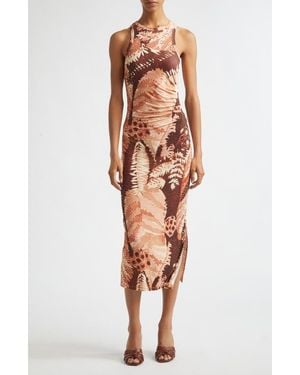 Reiss Lola Print Sleeveless Mesh Midi Dress - Orange