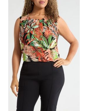 Kasper Leaf Print Sleeveless Top - Red