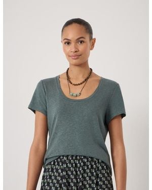 Hush Briar Linen Blend Scoop Neck T-Shirt - Blue