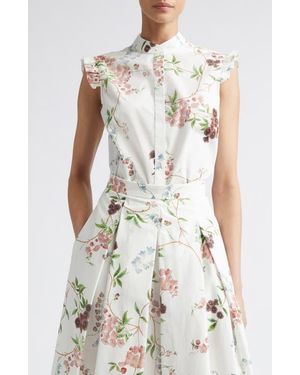 Erdem Chintz Floral Sleeveless Organic Cotton Poplin Shirt - White