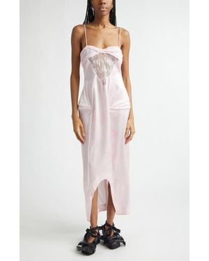 Collina Strada Prima Satin & Lace Column Gown - White
