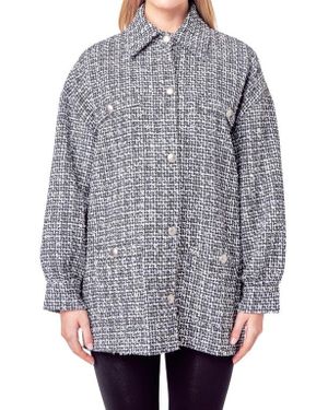 English Factory Tweed Button-Up Shirt Jacket - Gray