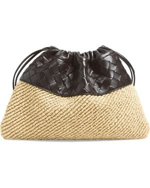 Bottega Veneta Medium Dustbag Intrecciato Leather & Raffia Clutch - Metallic