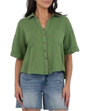 Kut From The Kloth Breland Boxy Linen Blend Button-Up Shirt - Green