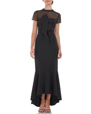 JS Collections Kylie Illusion Yoke Bow High-Low Gown - Black