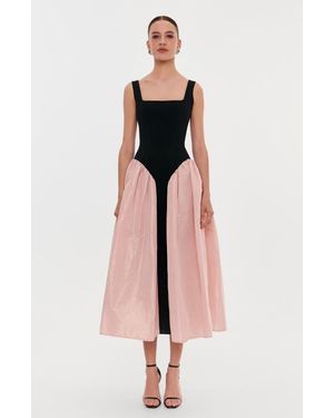 Milla Corset Formal Occasion Midi Dress With Glossy Skirt - Pink