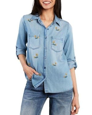 Billy T Sunny Ditsy Floral Embroidered Button-Up Shirt - Blue