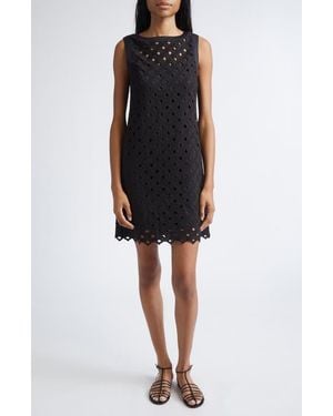 Max Mara Beachwear Embroidered Jersey Eyelet Shift Dress - Black