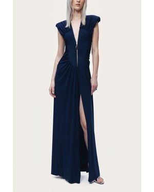 Nocturne Zip-Front Draped Maxi Dress - Blue