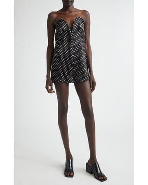 Jean Paul Gaultier Polka Dot Strapless Silk Satin Bustier Romper - Black