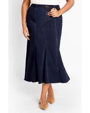 City Chic Laylo Denim Midi Skirt - Blue