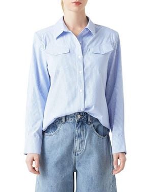 Grey Lab Power Shoulder Stripe Button-Up Shirt - Blue