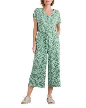 Seasalt Cornwall Rose Trellis Crop Wide Leg Organic Cotton Blend Jumpsuit - Green