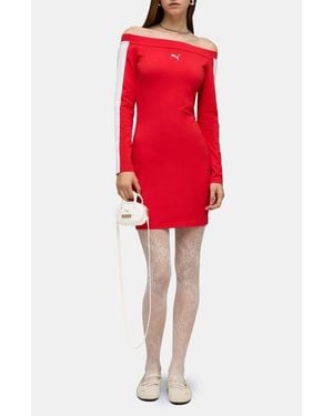 PUMA T7 Off The Shoulder Bodycon Dress - Red