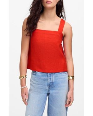 Madewell Contrast Stitch Square Neck Linen Tank - Red