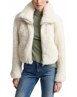 Avec Les Filles Crop Faux Shearling Zip Jacket - Blue