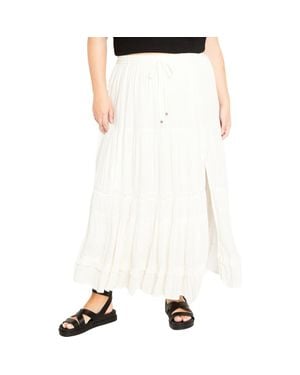 City Chic Aurora Tiered Maxi Skirt - White