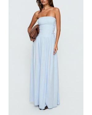 Princess Polly So Far So Good Strapless Linen Blend Maxi Dress - Blue