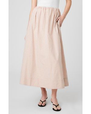 French Connection Gingham Ruched Waist Midi Skirt - Pink