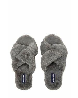 Lands' End Fluffy Slide House Slippers - Gray