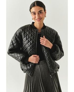 Exquise Dulce Quilted Faux Leather Jacket - Black