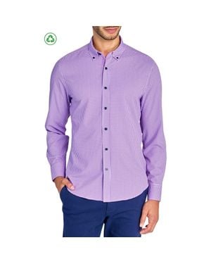 Con.struct Slim Fit Micro Plaid Recycled 4-Way Stretch Performance Long Sleeve Shirt - Purple