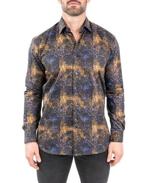 Maceoo Fibonacci Galaxysplash Contemporary Fit Button-Up Shirt - Blue