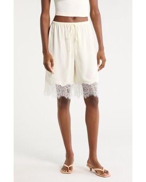 STAUD Verano Silk & Lace Shorts - White