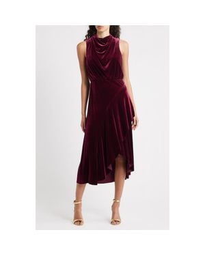 Vince Camuto Cowl Neck High-Low Velvet Midi Dress - Red