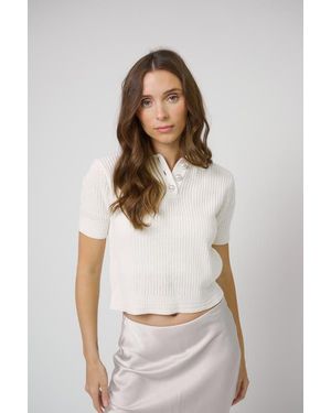 Central Park West Charli Pearl Collared Polo - White