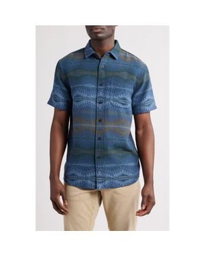 Pendleton Gateway Print Short Sleeve Cotton Button-Up Shirt - Blue