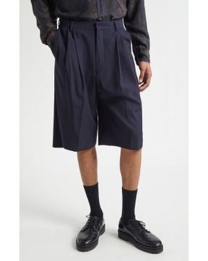Dries Van Noten Panrom Pleated Wool Bermuda Shorts - Blue