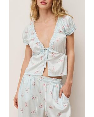 Etam Fiocco Floral Puff Sleeve Sleep Top - White