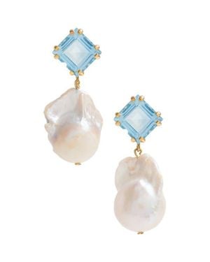 freya rose Baroque Pearl Blue Topaz Drop Earrings