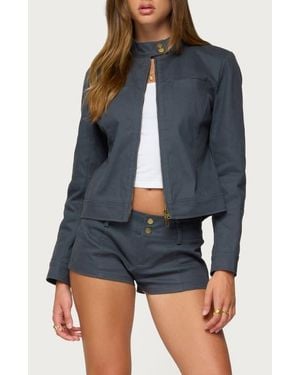Edikted Kayra Woven Moto Jacket - Blue