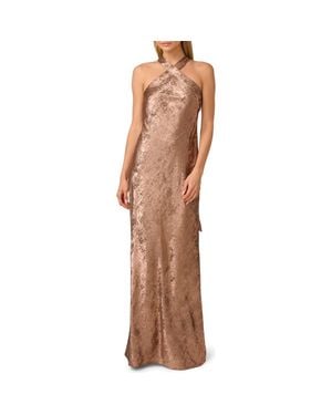 Adrianna Papell Foiled Trumpet Gown - Brown
