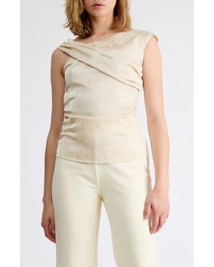 Extro & Vert Isla Satin Asymmetric Neck Top - Natural