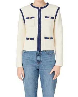 Endless Rose Braided Trim Knit Jacket - Blue