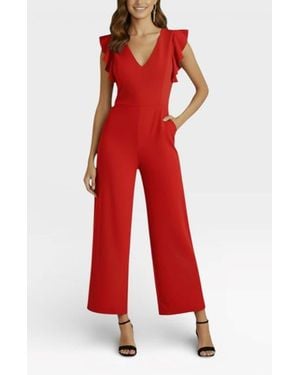 Rachel Roy Kate Ruffle Sleeve V-Neck Jumpsuit - Red