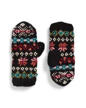 French Knot River Hand Knit Wool Mittens - Black