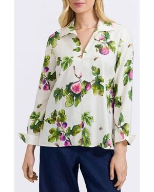 Foxcroft Agnes Figs Print Stretch Cotton Popover Top - Multicolor