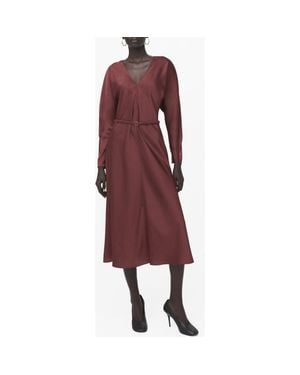 Mango Long Sleeve Satin Midi Dress - Red