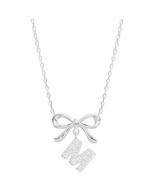 ATHRA LUXE Cubic Zirconia Bow Initial Pendant Necklace - Metallic