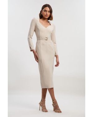 Karen Millen Figure Form Bandage Belted Midi Dress - Natural