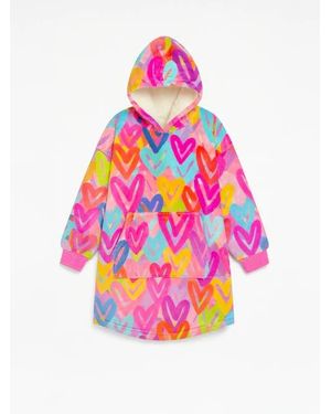 PREPPY GOOSE Plush Graffiti Hearts Oversized Hoodie - Pink