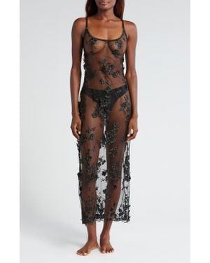 Kilo Brava Embroidered Sheer Chemise - Black