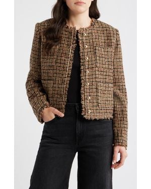 Bernardo Fringe Crop Cotton Tweed Jacket - Black