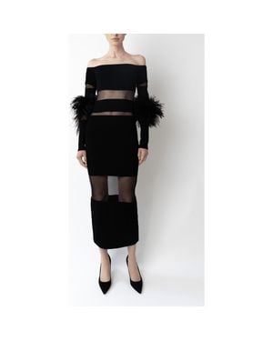 LAPOINTE Matte Viscose Intarsia Dress With Feathers - Black